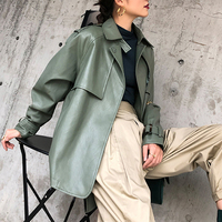 FTLZZ nowa wiosna jesień kobiety Faux PU skórzane casualowe w stylu Streetwear znosić skóra motocyklowa kurtka z paskiem zielona kurtka na rower 5
